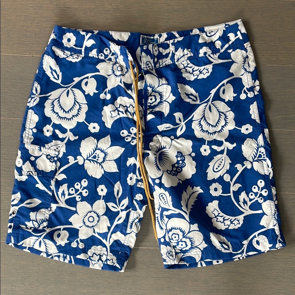 J. Crew Blue and White Floral Board Shorts